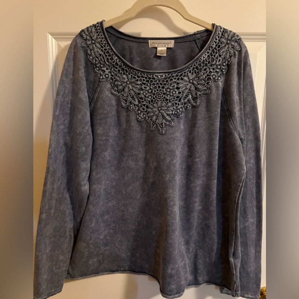Preowned Christopher & Banks distressed lightweight sweatshirt. Size XL